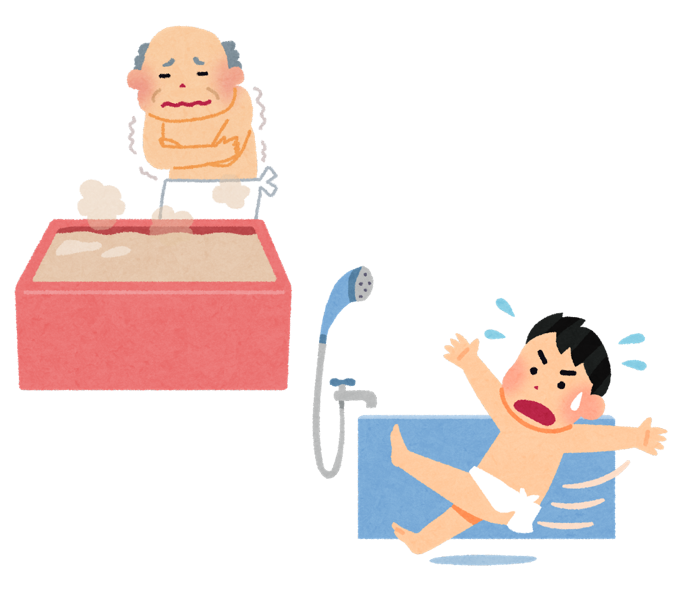 入浴中の事故の種類のイラスト